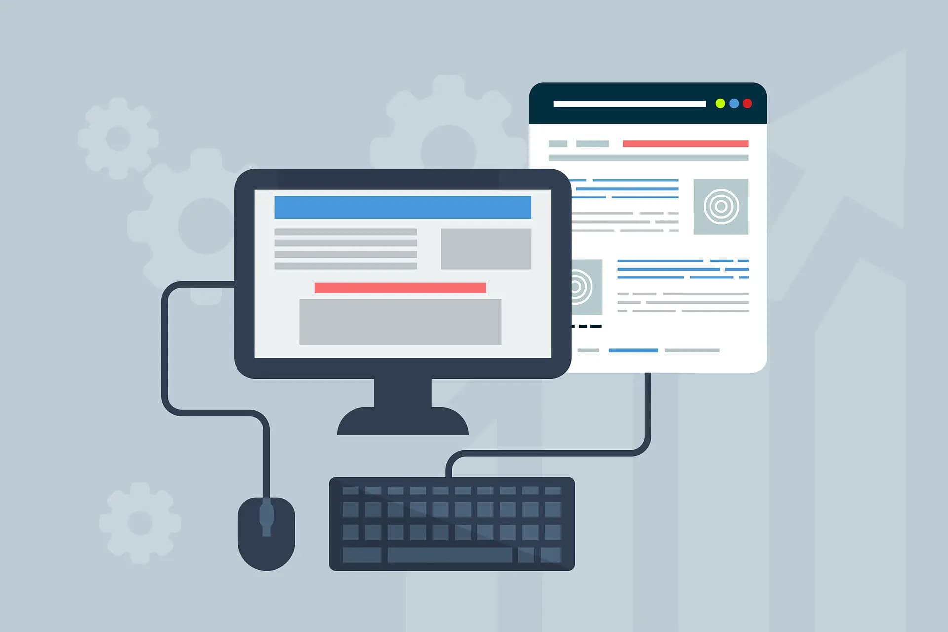 Illustrated image of computer with web content